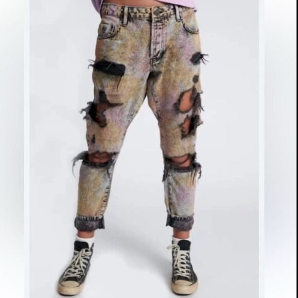 NWT One Teaspoon Sz 33 Sunset Acid Wash Saints Boyfriend Distressed Denim Jeans
